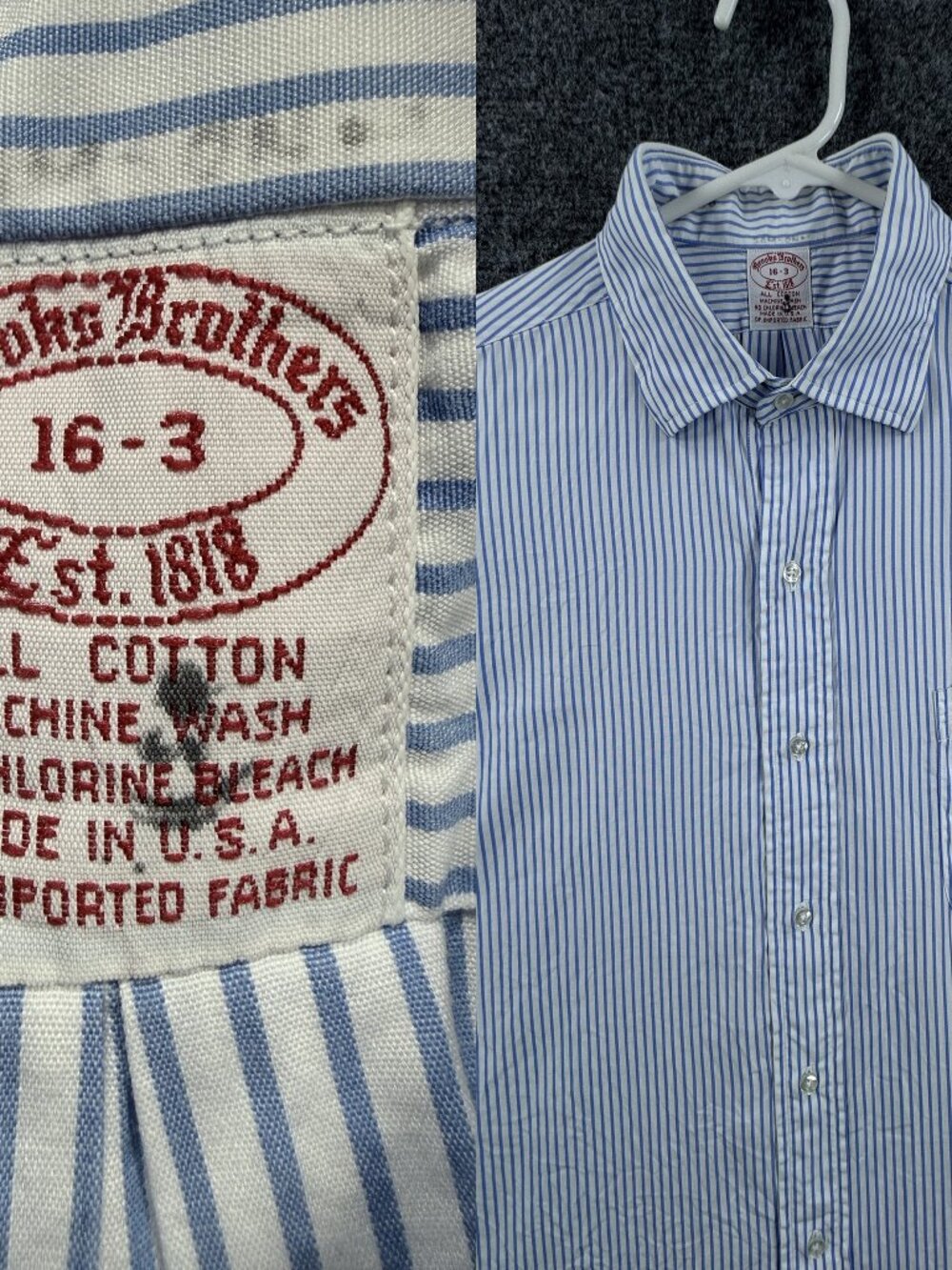 VTG Brooks Brothers Striped Blue White 16 3 USA Cotton Long Sleeve Mens Office